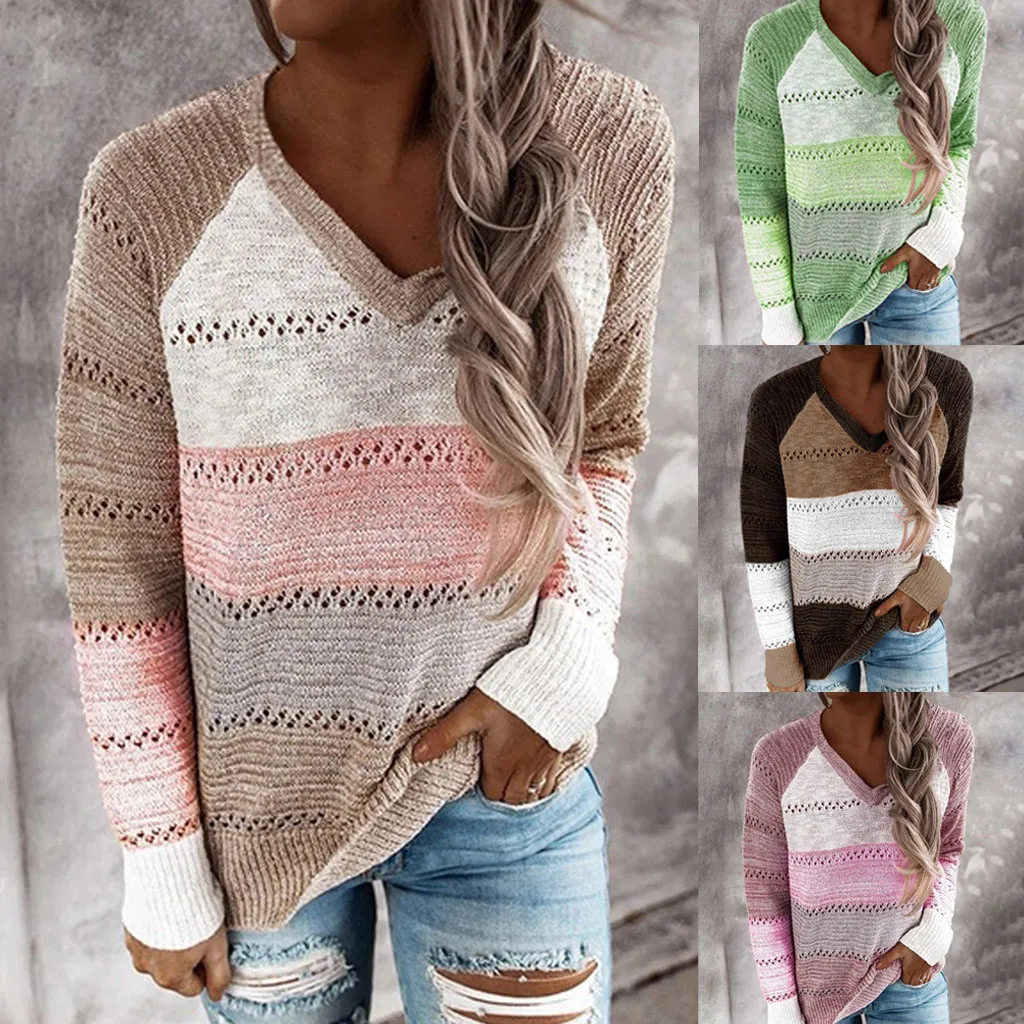 Fashion Knitted Sweater Casual Autumn Winter Ladies Patchwork Loose V-Neck Pullovers Female Women Long Sleeve Blusas Jumpers
Fashion Knitted Sweater Casual Autumn Winter Ladies Patchwork Loose V-Neck Pullovers Female Women Long Sleeve Blusas Jumpers