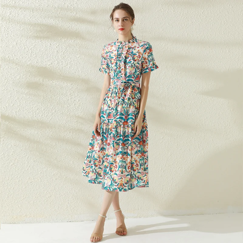 High Quality Summer New Style Women'S Holiday Party Elegant Vintage Designer Print Fashion Short Sleeve Midi Dress 
High Quality Summer New Style Women'S Holiday Party Elegant Vintage Designer Print Fashion Short Sleeve Midi Dress