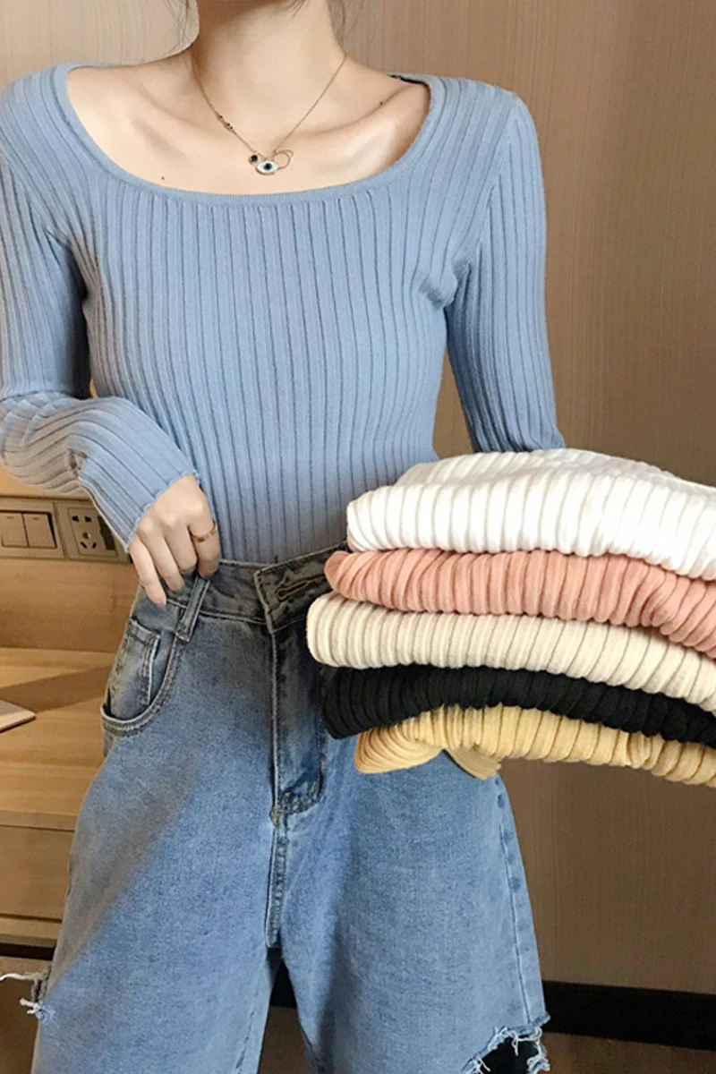 Women's Slim Fit Sweater Thin And Skin Friendly Textile Square Collar Long Sleeve With Bottoming Inside Knitting Coat 
Women's Slim Fit Sweater Thin And Skin Friendly Textile Square Collar Long Sleeve With Bottoming Inside Knitting Coat