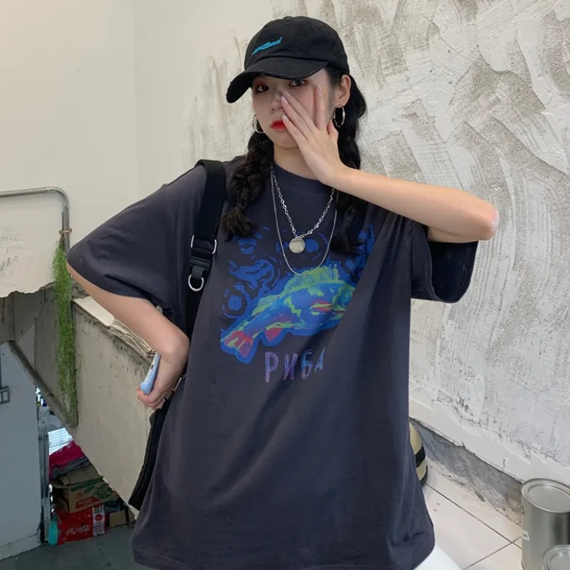 Women's Short-Sleeved T-shirt Summer 2021 New Small Sized Man's Wear Student Loose BF Style Cartoon Printed Casual Top
Women's Short-Sleeved T-shirt Summer 2021 New Small Sized Man's Wear Student Loose BF Style Cartoon Printed Casual Top