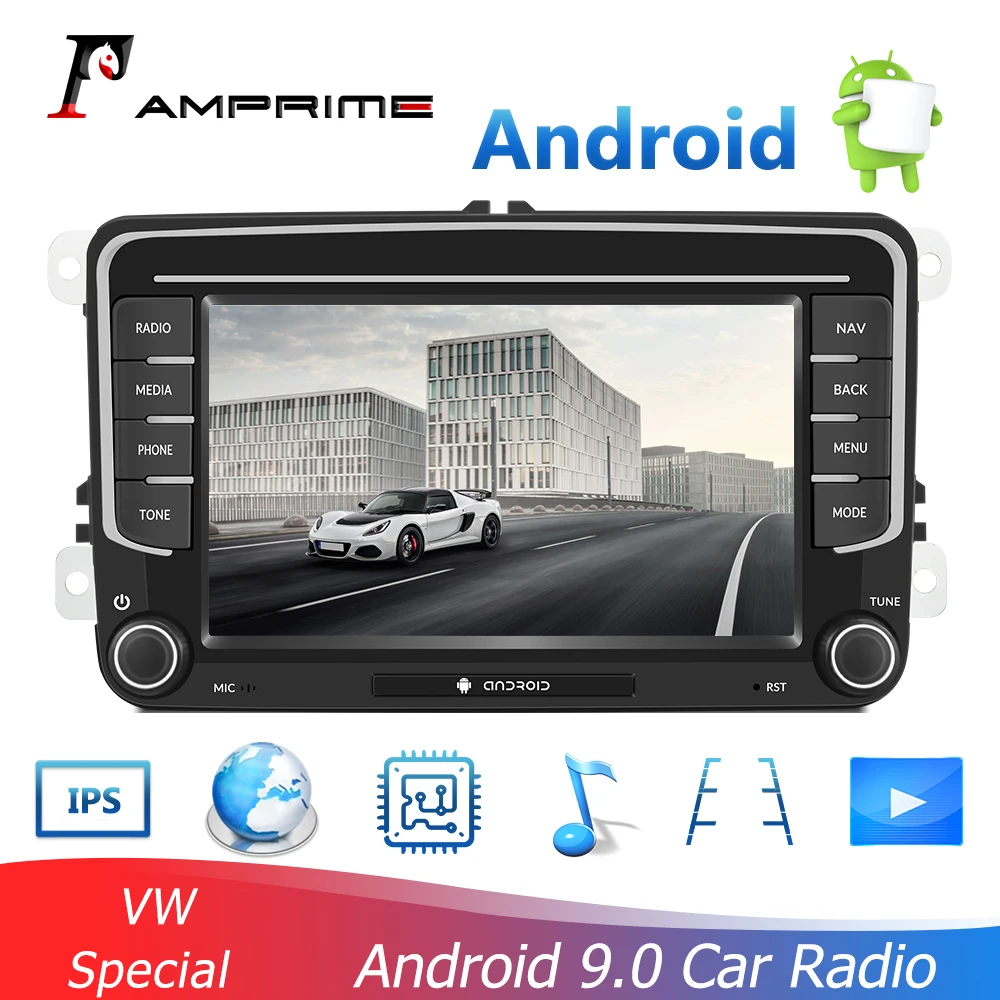 Автомагнитола AMPrime Android 9 0 7 дюймовый сенсорный экран GPS Bluetooth USB плеер для VW Passat Golf