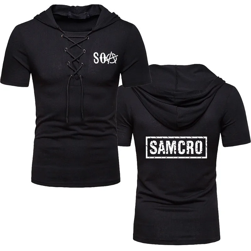 NEW Summer high quality Men T-shirt SOA Sons of anarchy SAMCRO print Hot sale Solid color Tether cotton Hooded Men Short Sleeve 
NEW Summer high quality Men T-shirt SOA Sons of anarchy SAMCRO print Hot sale Solid color Tether cotton Hooded Men Short Sleeve