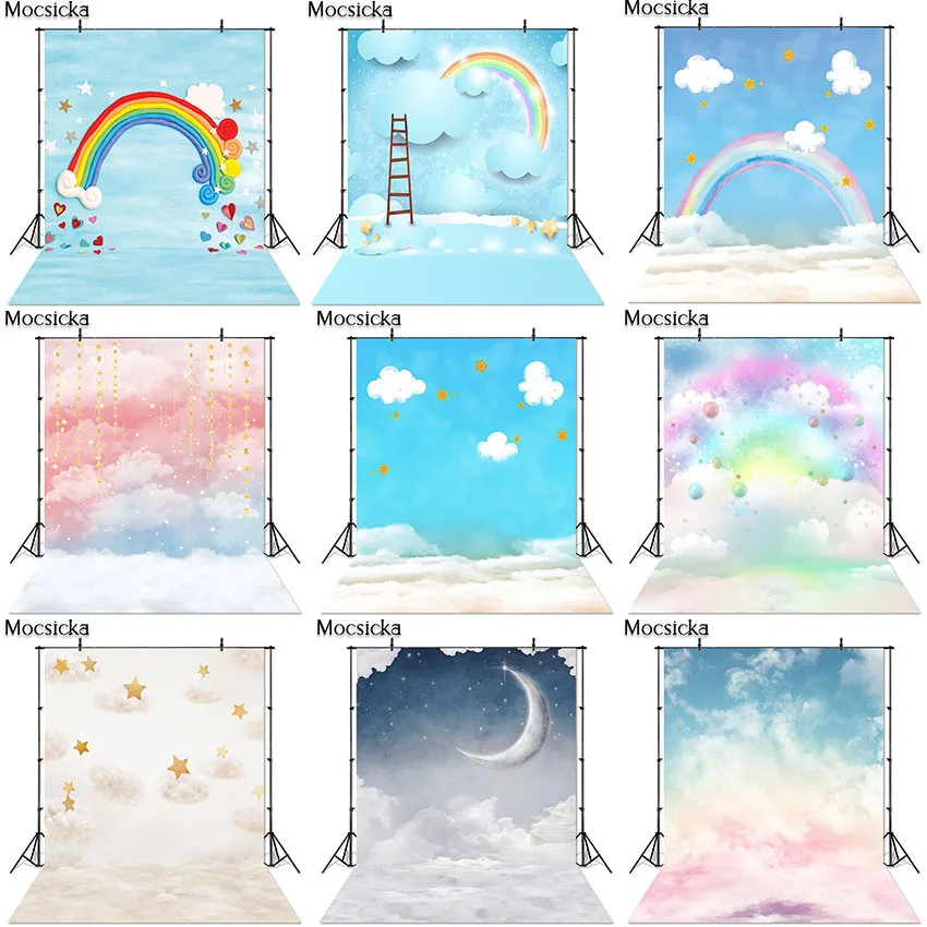 

Mocsicka Rainbow Backdrop Art Cloud Sky Birthday Party Decoration Photography Backdrops Baby Newborn Photo Background Studio
