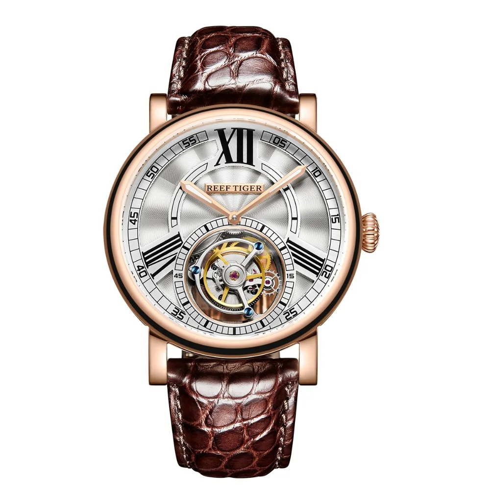 Reef Tiger/RT Casual Designer Watch for Men Tourbillon Automatic Watch with Alligator Strap Luxury Rose Gold Watches RGA1999
Reef Tiger/RT Casual Designer Watch for Men Tourbillon Automatic Watch with Alligator Strap Luxury Rose Gold Watches RGA1999