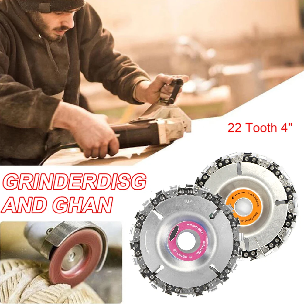 4 Inch Wood Carving Disc Angle Grinder Disc 22 Tooth Chain Saw Blade for Carving Cutting Removing Wood Garden Tool Accessories
4 Inch Wood Carving Disc Angle Grinder Disc 22 Tooth Chain Saw Blade for Carving Cutting Removing Wood Garden Tool Accessories