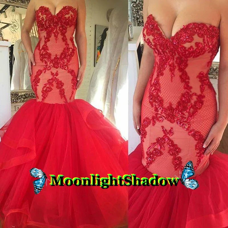 Sexy Red Sweetheart Mermaid Evening Dress Appliques Prom Dubai Arabic Saudi Arabian Vestidos De Festa Formal Party Custom Made 
Sexy Red Sweetheart Mermaid Evening Dress Appliques Prom Dubai Arabic Saudi Arabian Vestidos De Festa Formal Party Custom Made