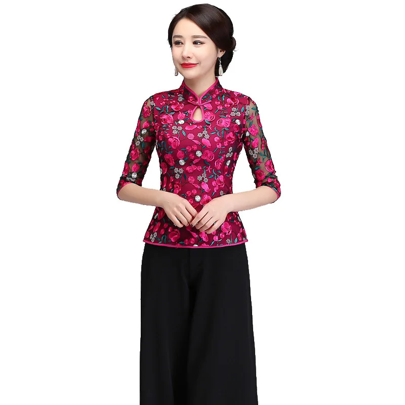 Autumn Womens shirts Casual Ladies Daily T-shirt Floral Embroider Half Sleeve Lace Womens Chinese Mandarin Collar Tops Shirts
Autumn Womens shirts Casual Ladies Daily T-shirt Floral Embroider Half Sleeve Lace Womens Chinese Mandarin Collar Tops Shirts