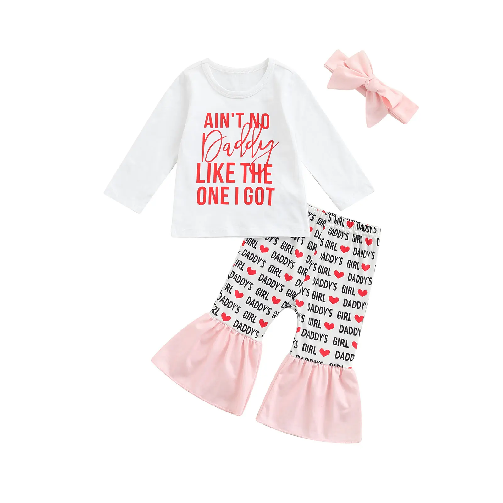 3 Pcs Valentine's Day Outfits, Baby Girls Letter Print Short Sleeve Round Neck Knotted T-shirt + Flared Pants + Headband
3 Pcs Valentine's Day Outfits, Baby Girls Letter Print Short Sleeve Round Neck Knotted T-shirt + Flared Pants + Headband