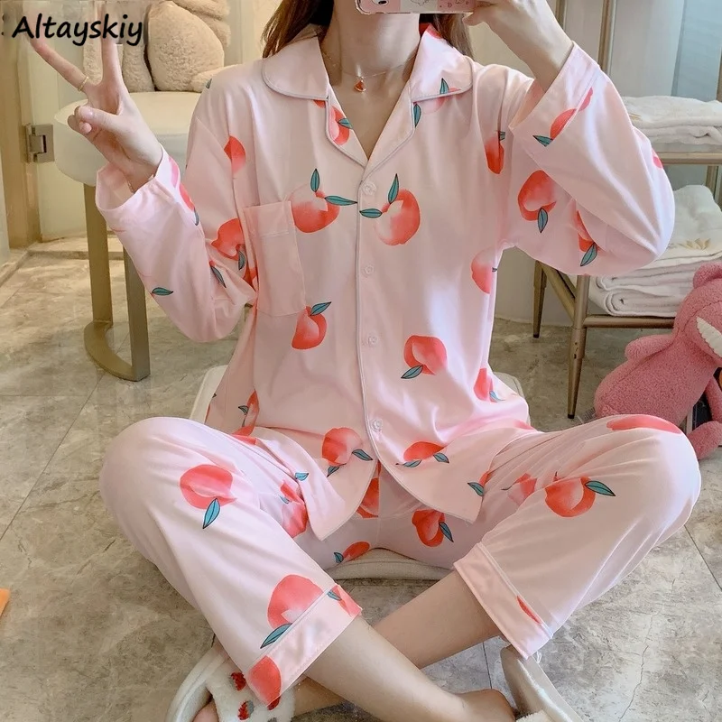 Pajama Sets Women Sweet Printing Sweet Lounge Womens Fashion Single-breasted Chic Ins Nightwear Ladies Casual Loose Leisure New
Pajama Sets Women Sweet Printing Sweet Lounge Womens Fashion Single-breasted Chic Ins Nightwear Ladies Casual Loose Leisure New