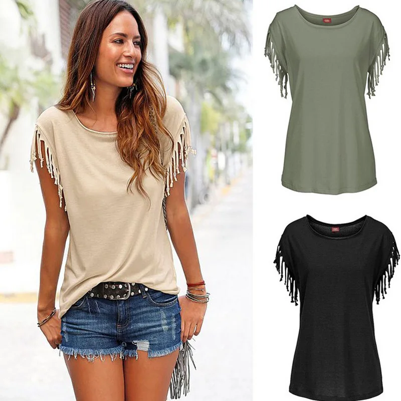 Women Cotton Tassel Casual T-shirt Sleeveless Solid Color Tees Short Sleeve O-neck Women's Clothing T shirt Hot Sales In 2020
Women Cotton Tassel Casual T-shirt Sleeveless Solid Color Tees Short Sleeve O-neck Women's Clothing T shirt Hot Sales In 2020