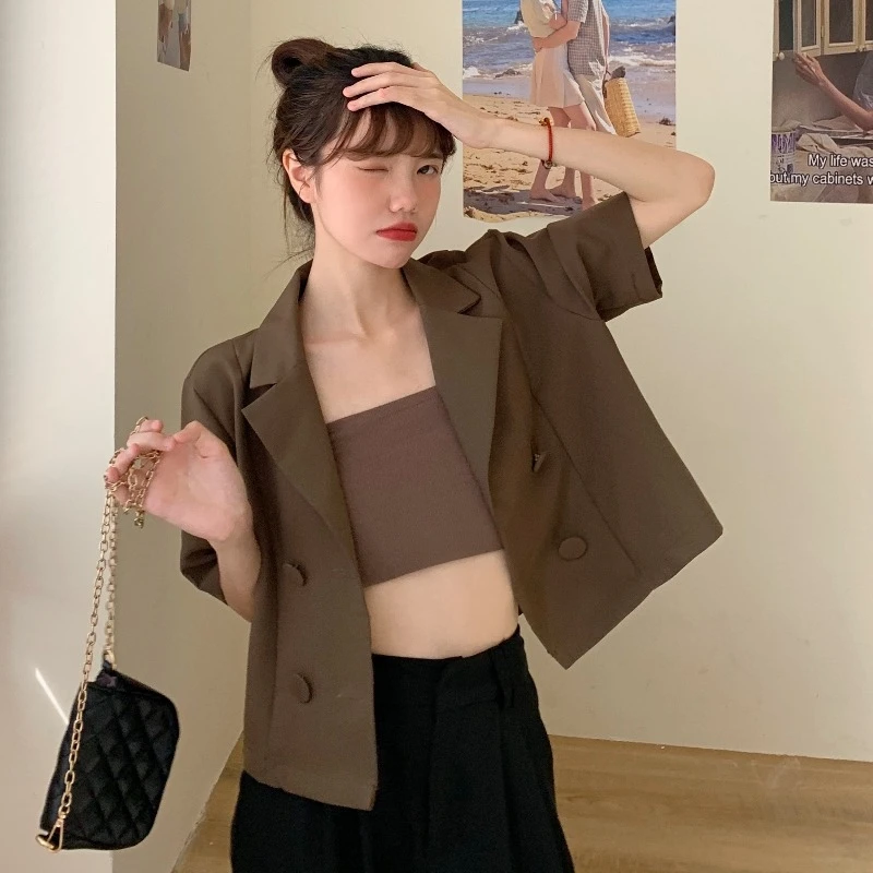 2021 summer new style black suit collar short-sleeved shirt jacket female Korean version loose wild thin section
2021 summer new style black suit collar short-sleeved shirt jacket female Korean version loose wild thin section