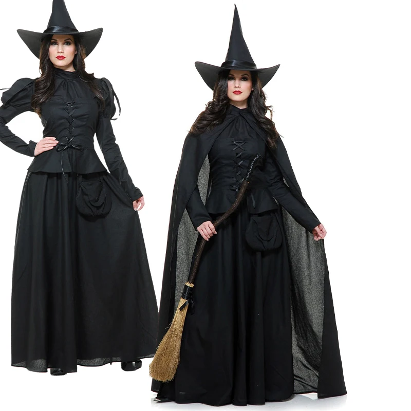 

Carnival Halloween Lady Long Cloak Evil Witch Costume Horror Gothic Vampire Sorceress Cosplay Party Fancy Dress