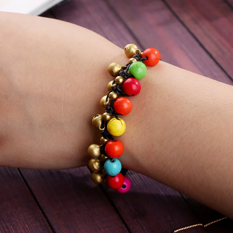 European and American Boho Style Retro Semi-precious Stone Bells Women Bracelet Wax Rope Hand-woven Beach Female Bangle Jewelry
European and American Boho Style Retro Semi-precious Stone Bells Women Bracelet Wax Rope Hand-woven Beach Female Bangle Jewelry