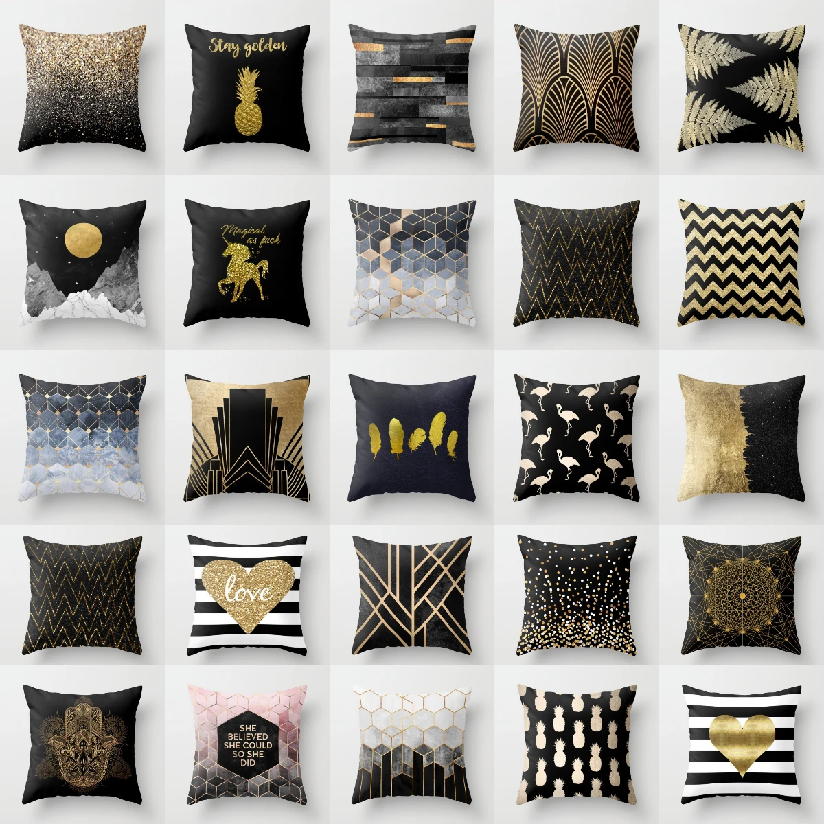 

Brand New Gold Black Marble Geometric Cushion Covers Polyester Modern Decorative Throw Pillows Cover Sofa Car Seats Pillows Case