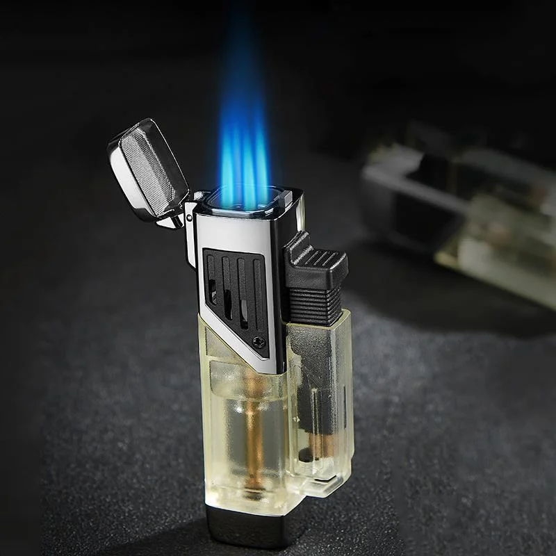 

Portable Torch Lighter Windproof Gas Lighters Cigar Butane Lighters Visible Gas Window Four Jet Flame Small Spray Gun 1300 C