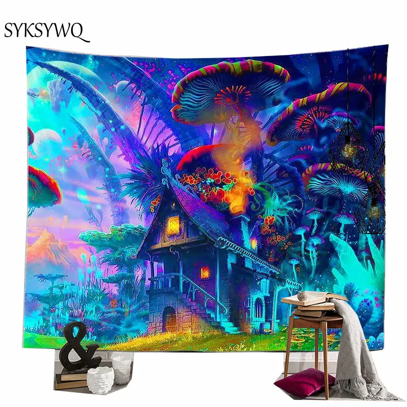 

psychedelic forest tapestry wall hanging wall blanket tapiz pared large mushroom carpet wall cloth boheme decor