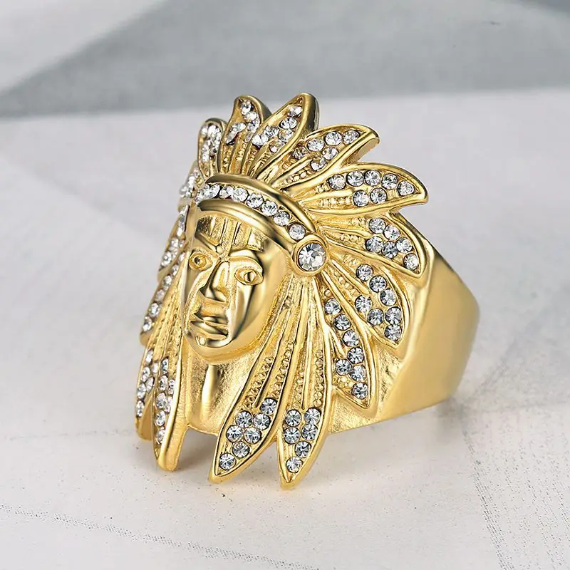 

HIPHOP Ring Indian Chief Titanium Steel Gold Plated Rhinestone Men's Women Cool Punk Ethnic Ring Casual/Sporty Jewelry