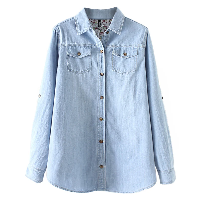 

Женская Джинсовая блузка в стиле поп, свободная однобортная Повседневная рубашка из денима с длинным рукавом, модель 5XL на весну и осень