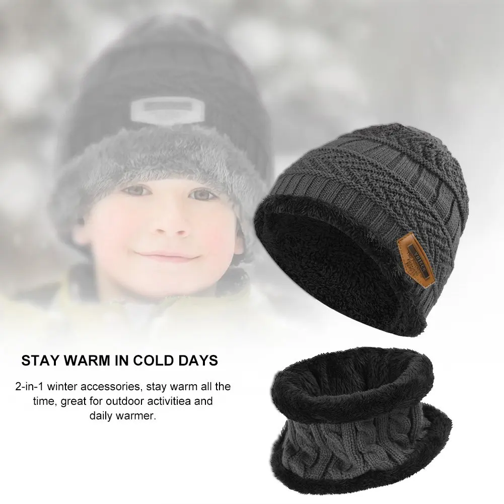 Детская зимняя вязаная шапка с помпоном Толстая и шарф грелки шеи комплект 2
