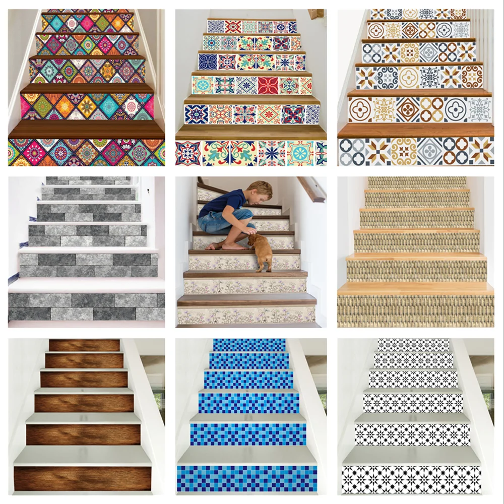 6 / 13PCS Removable Stair Sticker Step Self-Adhesive Ceramic Tiles PVC Stair Wallpaper Decal Vinyl Stairway Autocollant Escalier 
6 / 13PCS Removable Stair Sticker Step Self-Adhesive Ceramic Tiles PVC Stair Wallpaper Decal Vinyl Stairway Autocollant Escalier