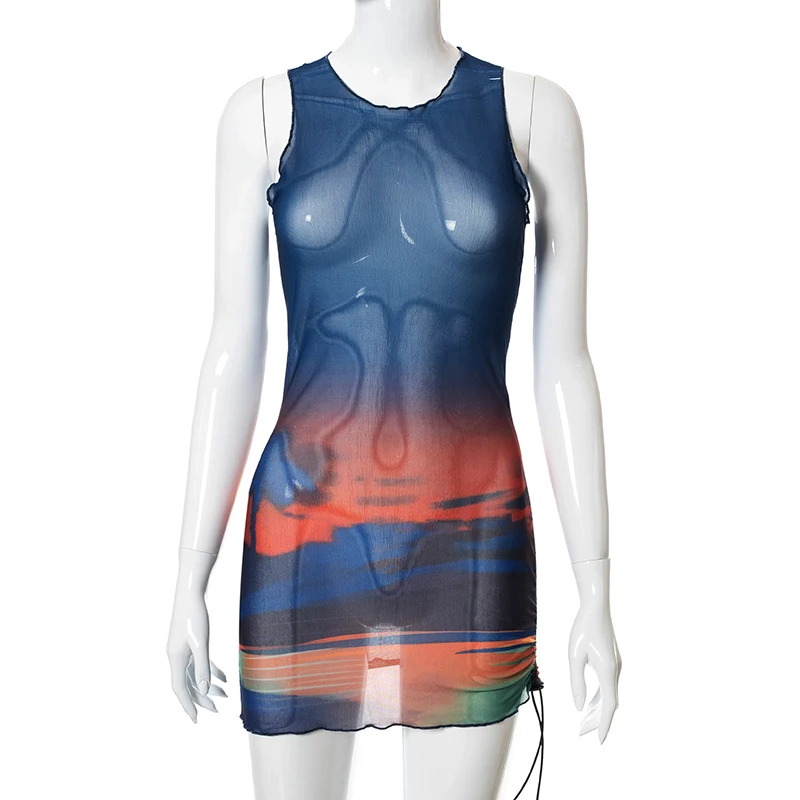 Sexy Mesh See Through Tank Dresses Fashion Print Women Mini Dress Skinny Beach Vacation O-Neck Casual Female Clubwear Outifits
Sexy Mesh See Through Tank Dresses Fashion Print Women Mini Dress Skinny Beach Vacation O-Neck Casual Female Clubwear Outifits