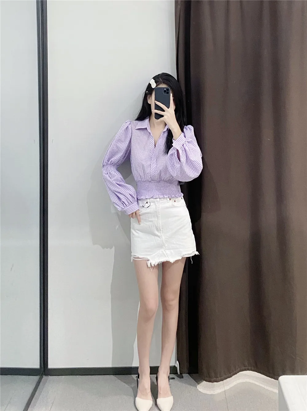 2021 Fall Fashion Women's Shirt V-neck Puff Sleeve Check Waist Slim Slim Sexy Long Sleeve Casual Fashion Women's Short Top
2021 Fall Fashion Women's Shirt V-neck Puff Sleeve Check Waist Slim Slim Sexy Long Sleeve Casual Fashion Women's Short Top