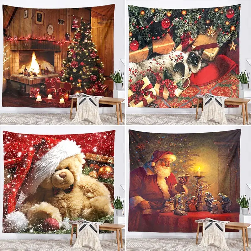 

Christmas Tapestry Wall Hanging Aesthetic X-MAS Printed Cartoon Tapestry Witchcraft Home Bedroom Decoration Supplies 1.3*1.5M/pc