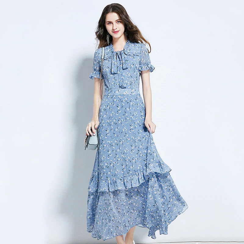 Women's Chiffon Floral Dresses Summer Elegant Slim Temperament Gentle Ankle Blue Dress Female Short Sleeve Long Vestidos Z597
Women's Chiffon Floral Dresses Summer Elegant Slim Temperament Gentle Ankle Blue Dress Female Short Sleeve Long Vestidos Z597