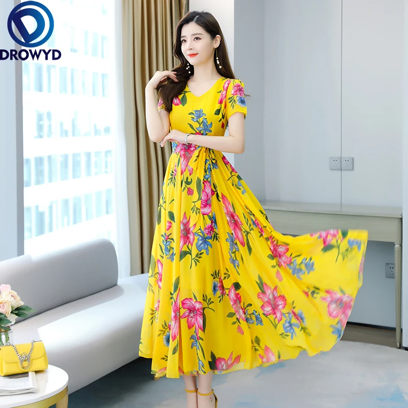 2021 Yellow Floral Chiffon Women Maxi Dress Elegant Bodycon Party Vestidos Summer Vintage Casual 4XL Plus Size Print Long Dress
2021 Yellow Floral Chiffon Women Maxi Dress Elegant Bodycon Party Vestidos Summer Vintage Casual 4XL Plus Size Print Long Dress