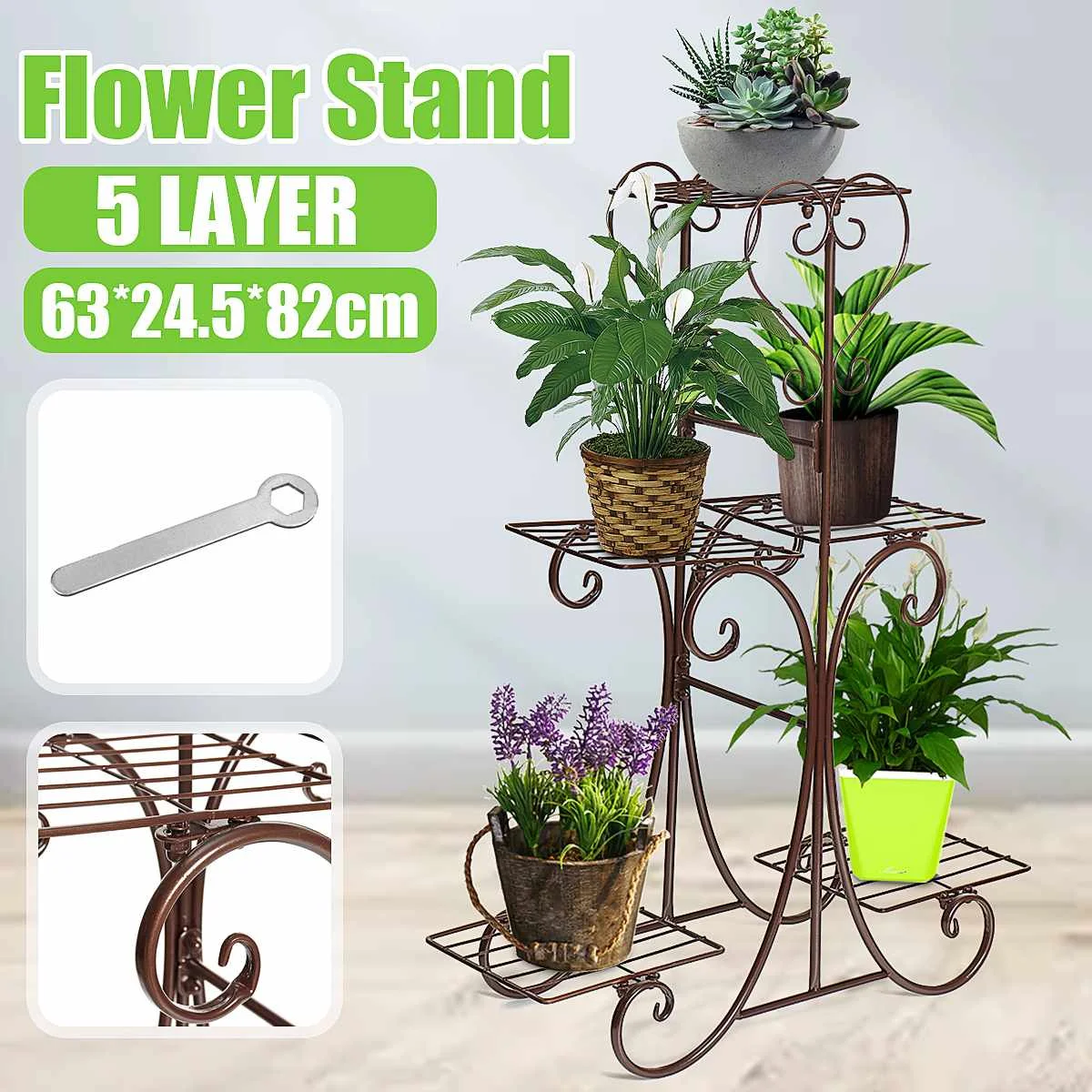 5 Tiers European Wrought Iron Flower Stand Shelves Indoor Flower Stand Rack Display Floor-standing Balcony Flower Pot Shelves
5 Tiers European Wrought Iron Flower Stand Shelves Indoor Flower Stand Rack Display Floor-standing Balcony Flower Pot Shelves