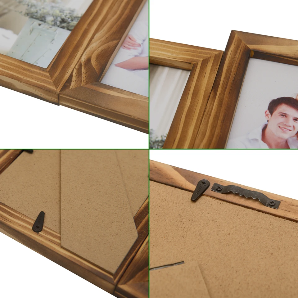 

OuXean 5x7" Double Picture Frame Brown Wood Photo Frames Collage with PVC for Wall or Tabletop Display 2 Pieces