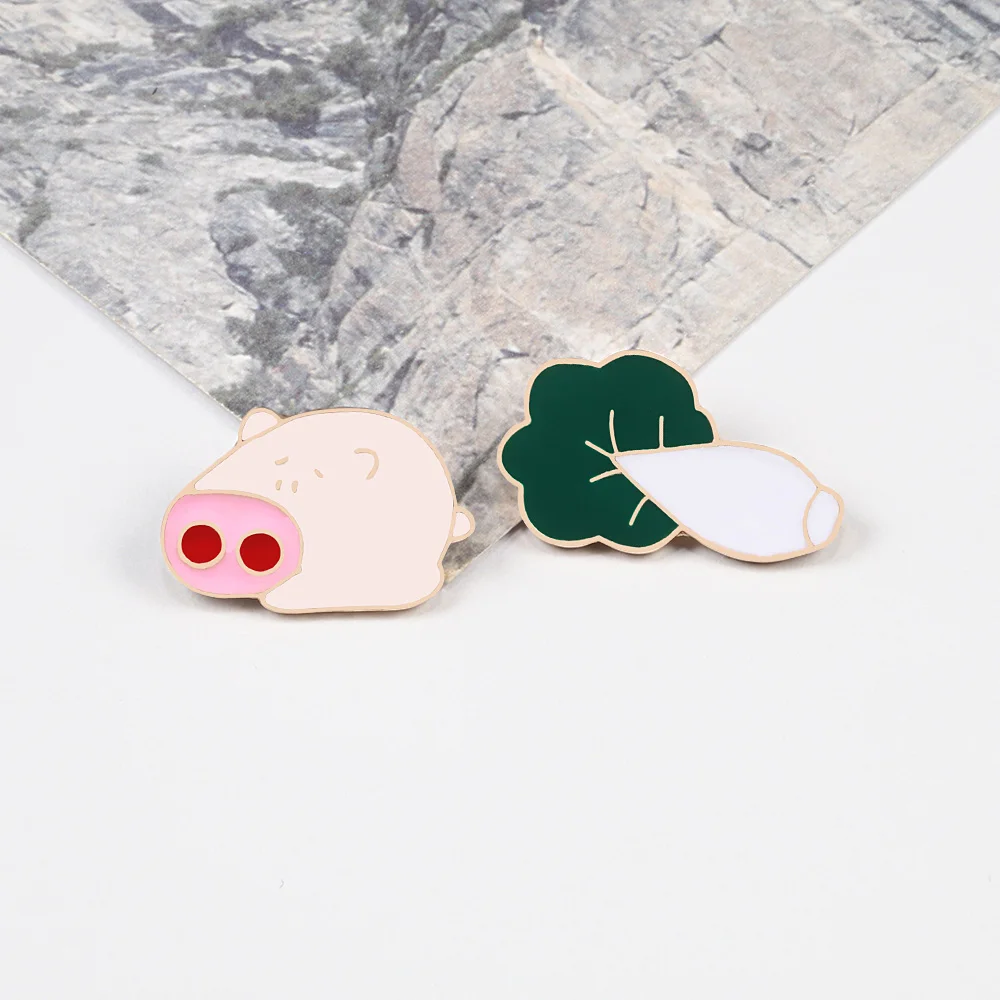 Cartoon Pins Cute Pig and Cabbage Enamel Brooches Animal Vegetable Clothes Lapel Pin Denim Bag Kawaii Brooch Jewelry Kids Gift | Украшения