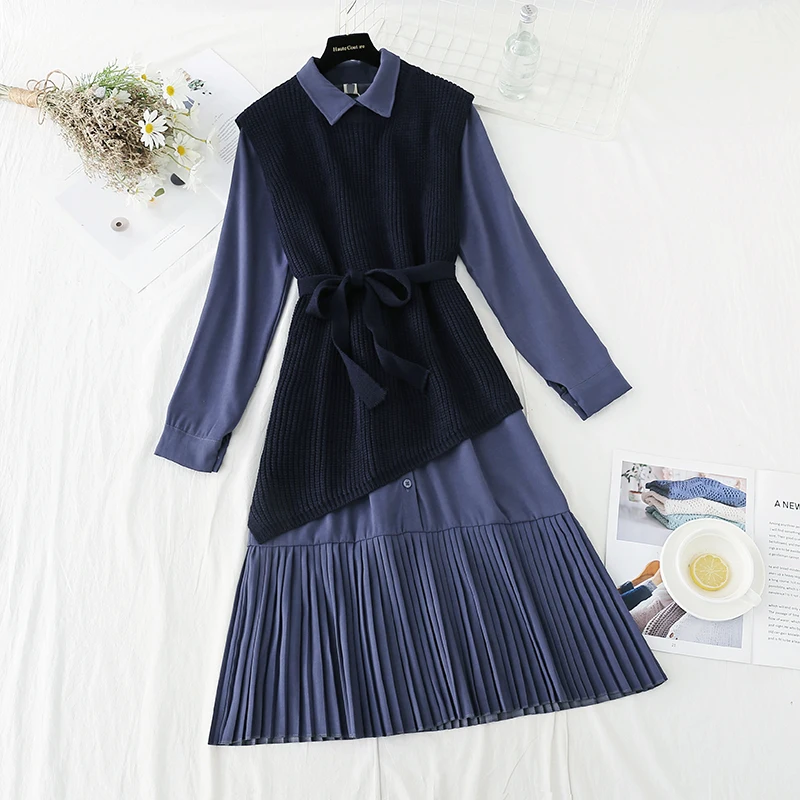 2020 New Autumn Winter Women's elegant Clothing Set Lady Long Vest Knitted Sweater + Pleated Dress Suit Vestidos
2020 New Autumn Winter Women's elegant Clothing Set Lady Long Vest Knitted Sweater + Pleated Dress Suit Vestidos