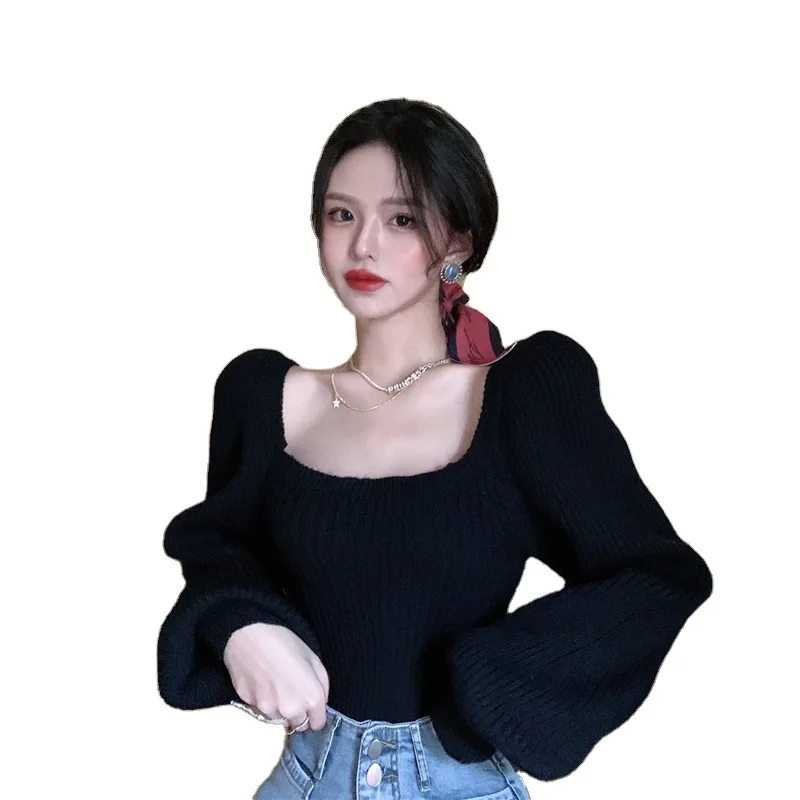 Korean Puff Sleeve Women Pullover Knitwear Spring Autumn Solid Color Tops Knitted Square Neck Sweater Bottom Jumper
Korean Puff Sleeve Women Pullover Knitwear Spring Autumn Solid Color Tops Knitted Square Neck Sweater Bottom Jumper