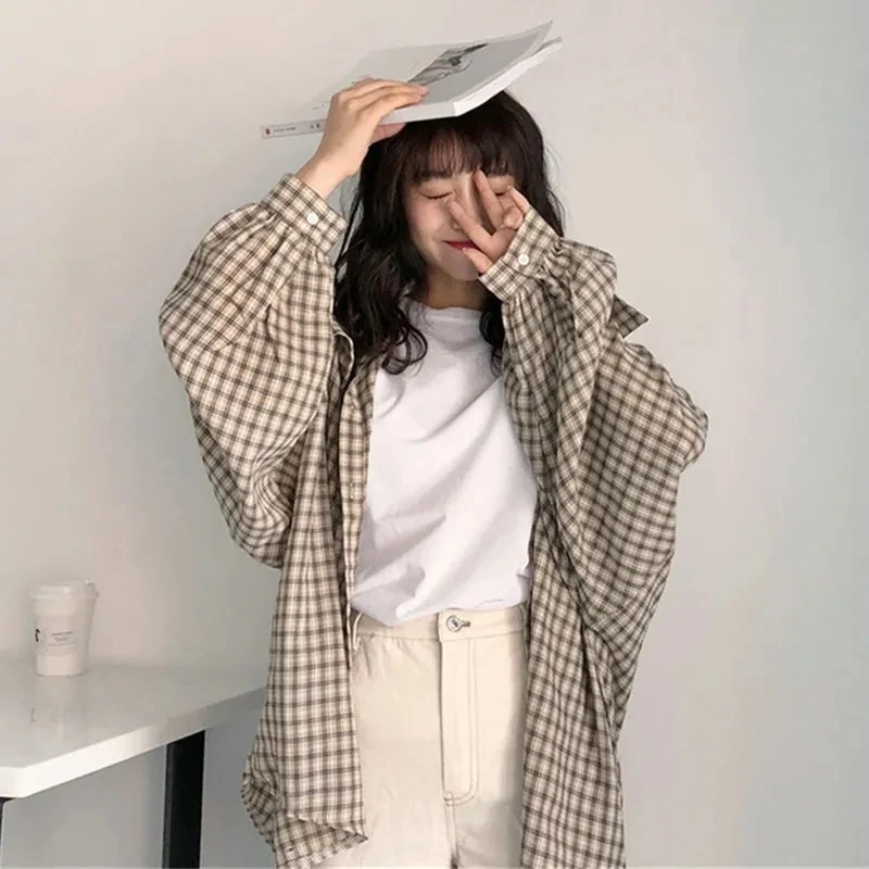 QWEEK Plaid Shirt Women Checked Vintage Blouse with Lush Sleeves Korean Style 2021 Fashion Plus Size Tops Harajuku Casual Chic 
QWEEK Plaid Shirt Women Checked Vintage Blouse with Lush Sleeves Korean Style 2021 Fashion Plus Size Tops Harajuku Casual Chic