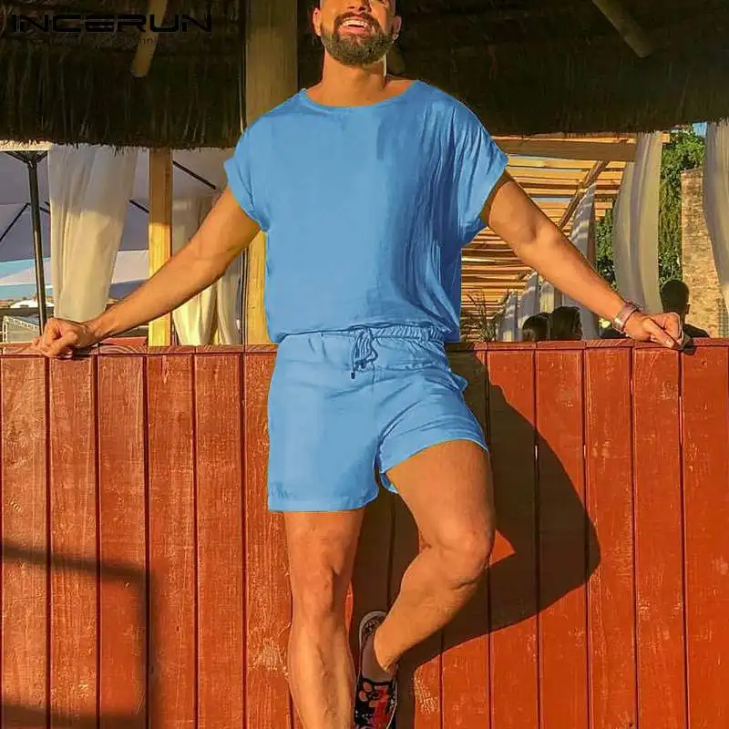 INCERUN Solid Color Men Pajamas Sets O Neck Short Sleeve Tops Sleepwear Drawstring Shorts Homewear Cozy Men Nightwear Suit S-5XL
INCERUN Solid Color Men Pajamas Sets O Neck Short Sleeve Tops Sleepwear Drawstring Shorts Homewear Cozy Men Nightwear Suit S-5XL