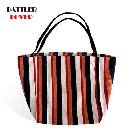 

Новая пляжная сумка-тоут для покупок, модная большая тканевая вместительная полосатая летняя холщовая Женская Повседневная сумка