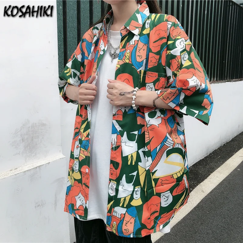 KOSAHIKI Summer Oversized Shirts Women Blouses Harajuku Loose Short Sleeve Cartoon Print Top Blouse Harajuku Goth Blusas 
KOSAHIKI Summer Oversized Shirts Women Blouses Harajuku Loose Short Sleeve Cartoon Print Top Blouse Harajuku Goth Blusas