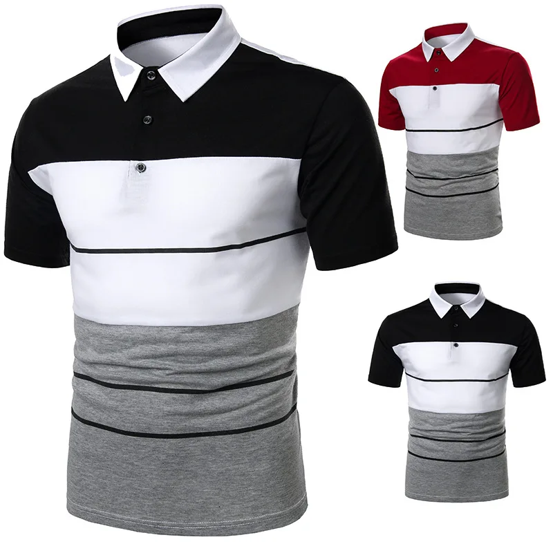 Summer men's short-sleeved T-shirt fashion two-color splicing ribbon design casual men's short-sleeved POLO shirt
Summer men's short-sleeved T-shirt fashion two-color splicing ribbon design casual men's short-sleeved POLO shirt
