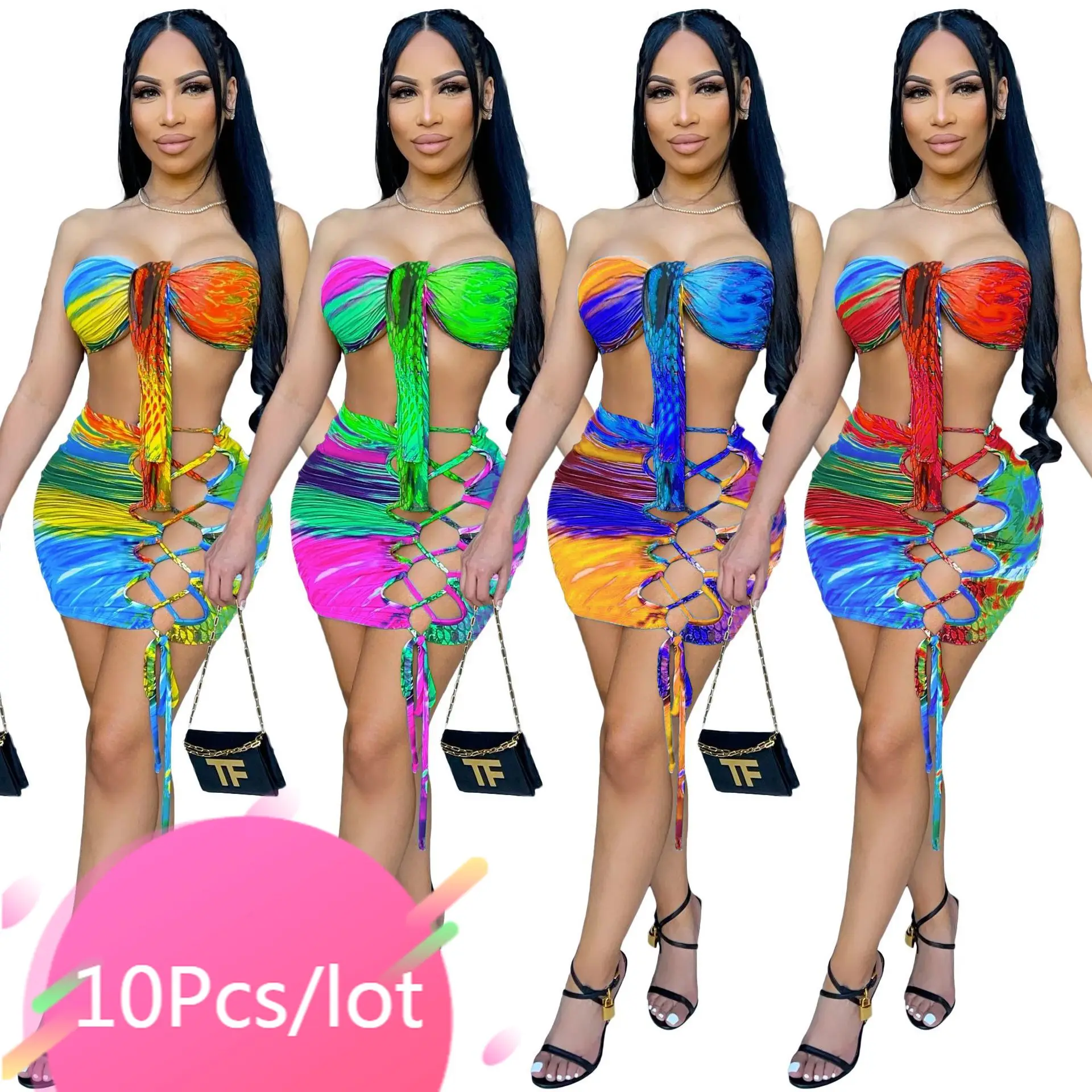 Summer Women Skirt Set Colorfull Print Halter Crop Top Hollow Out Mini Skirts Sexy 2 Piece Rave Outfit Bulk Items Wholesale Lots
Summer Women Skirt Set Colorfull Print Halter Crop Top Hollow Out Mini Skirts Sexy 2 Piece Rave Outfit Bulk Items Wholesale Lots