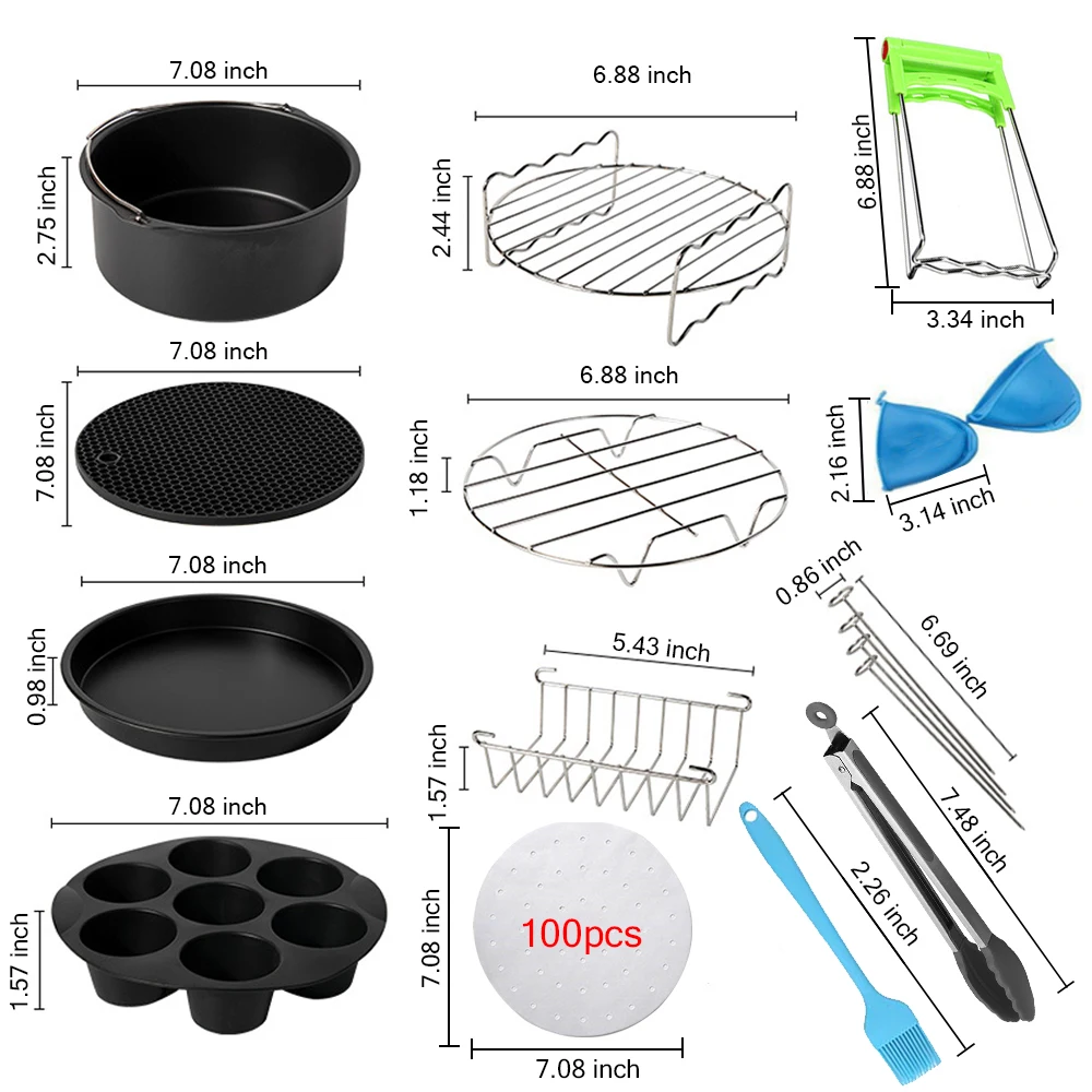 12pcs Air Fryer Accessories 6 7 8 Inch for Gowise Phillips Cozyna and Secura Fit all Airfryer Electric fryer 3.7QT to 5.8QT Tool
12pcs Air Fryer Accessories 6 7 8 Inch for Gowise Phillips Cozyna and Secura Fit all Airfryer Electric fryer 3.7QT to 5.8QT Tool