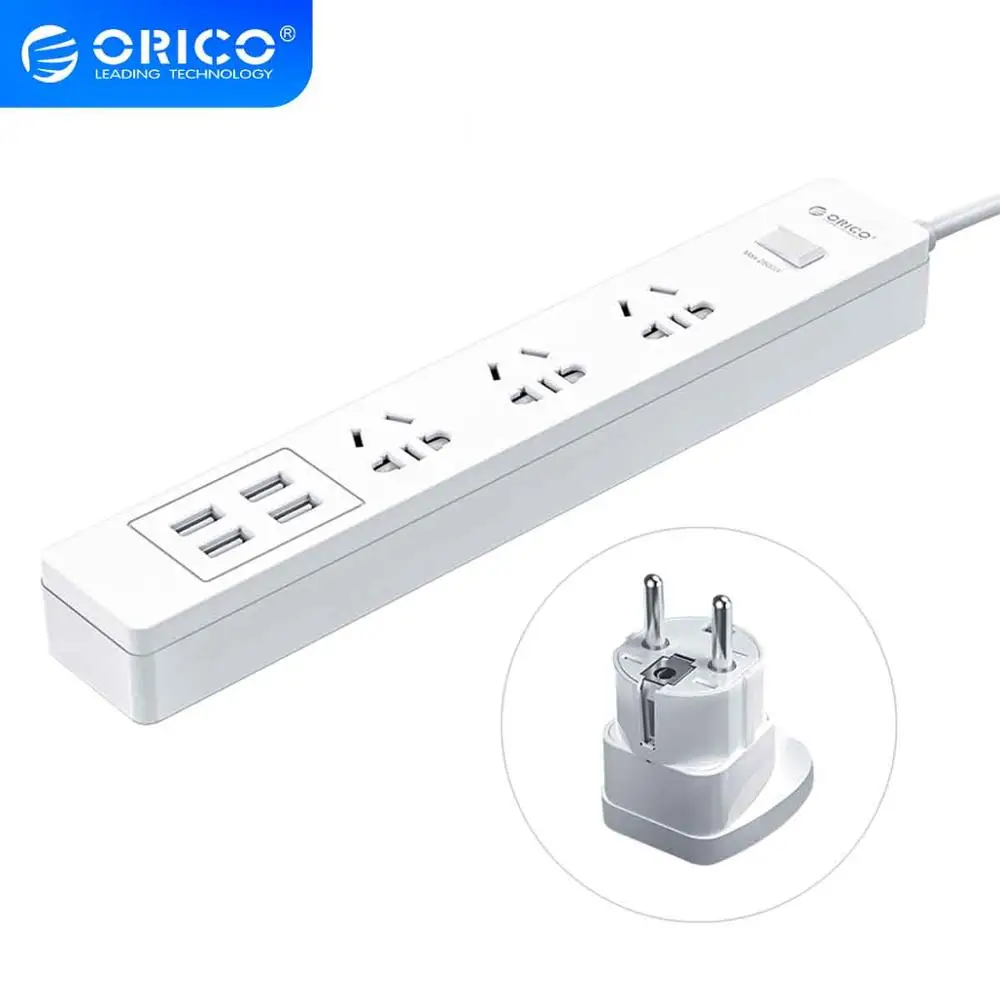 Лента питания Orico 1 5 м (4 9 фута) кабель 3 розетки стандартная вилка 250 в 2500 Вт 4 порта