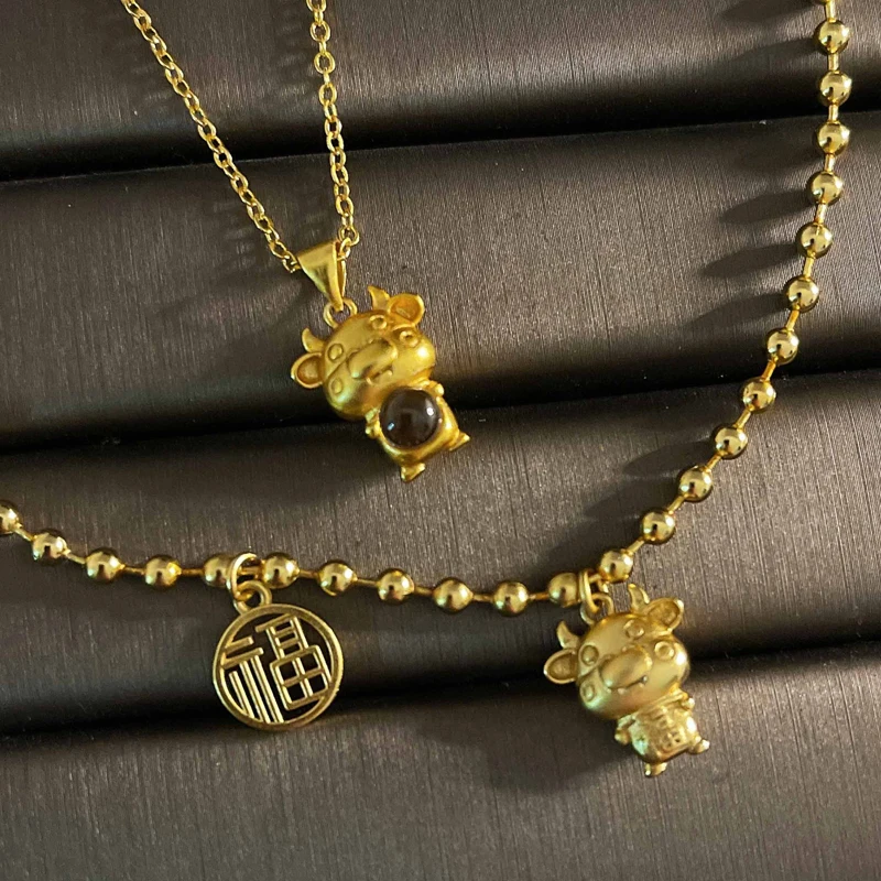 Cute Gold Cow Pendants Necklace With Creative Stone Fashion Silver Jewelry Calf Blessing Bracelet For Women Wedding Birthday Gif
Cute Gold Cow Pendants Necklace With Creative Stone Fashion Silver Jewelry Calf Blessing Bracelet For Women Wedding Birthday Gif