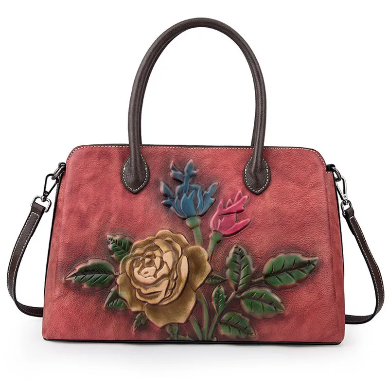 Женская сумка из натуральной кожи в китайском стиле с цветами и розами | Багаж