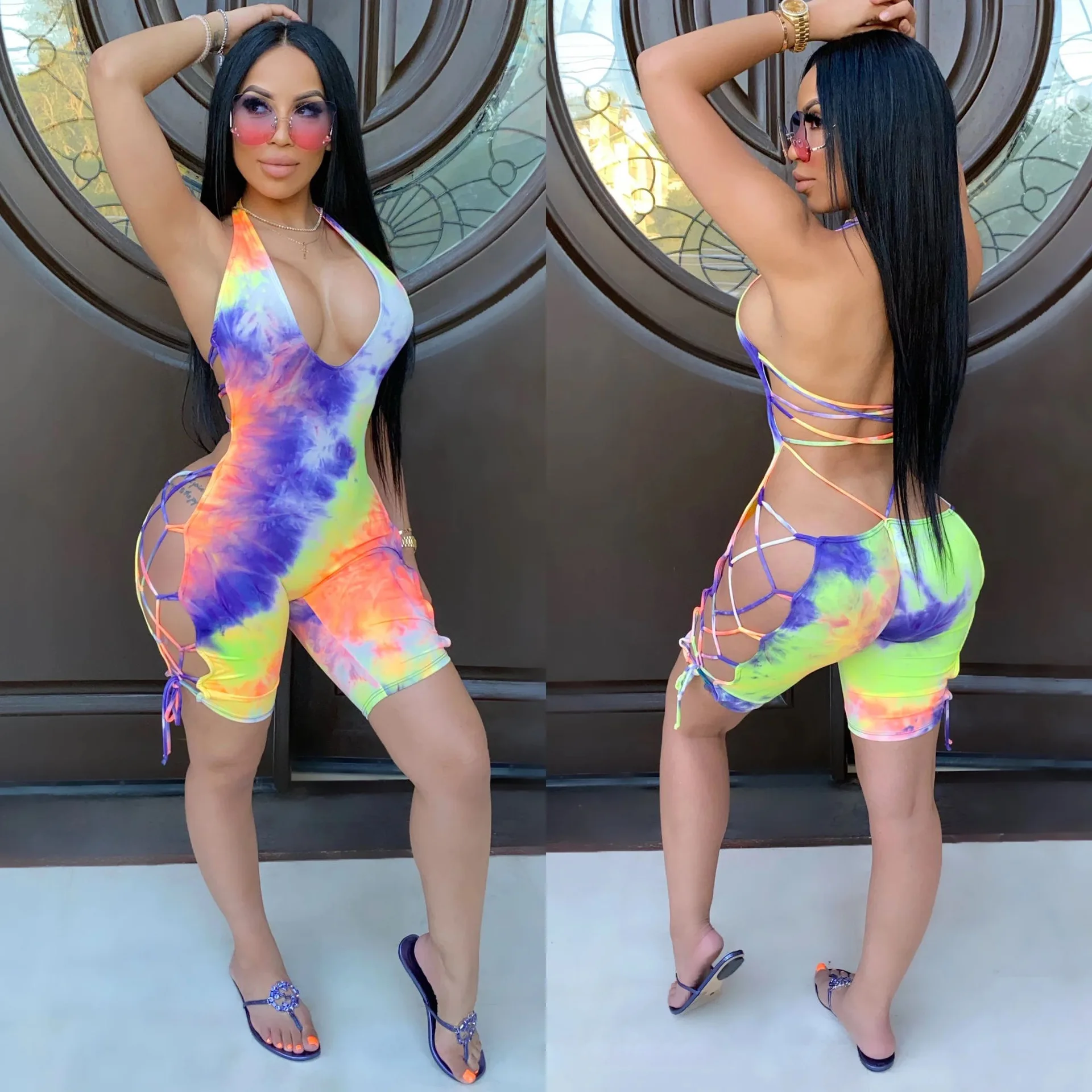 Summer Sexy Women Halter Tie-Dye Hollow Out Bandage Backless Printed Bodycon Playsuits One Piece Romper Club Outfits 
Summer Sexy Women Halter Tie-Dye Hollow Out Bandage Backless Printed Bodycon Playsuits One Piece Romper Club Outfits