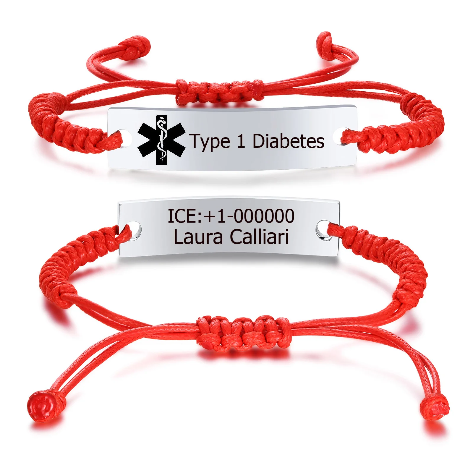 

Custom Engraving Braided Rope ID Bracelet , Adjustable Medical Alert Bracelet for Women Fits Adults Kids