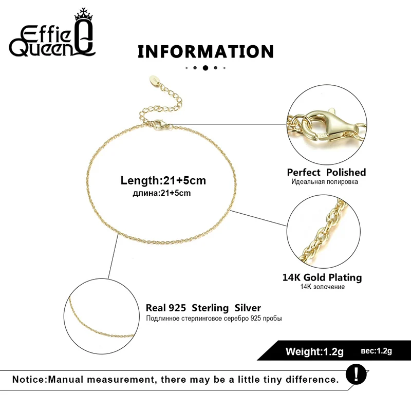 Effie Queen Simple Design 14K Gold Ecliptic Anklets Pure 925 Silver Link Chain Anklet Bracelet Leg Jewelry Women Girl Gift SA06
Effie Queen Simple Design 14K Gold Ecliptic Anklets Pure 925 Silver Link Chain Anklet Bracelet Leg Jewelry Women Girl Gift SA06