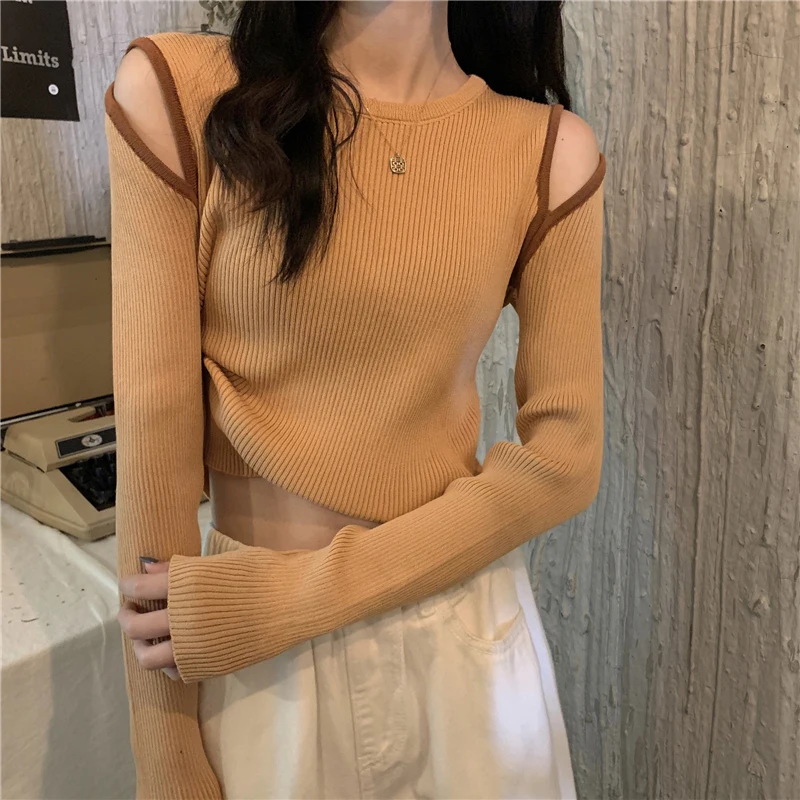 Sexy Contrast Sweater O-Neck Off Shoulder Pullovers Casual Slim Thin Autumn 2020 Female Sweater Korean Fashion Tops 
Sexy Contrast Sweater O-Neck Off Shoulder Pullovers Casual Slim Thin Autumn 2020 Female Sweater Korean Fashion Tops