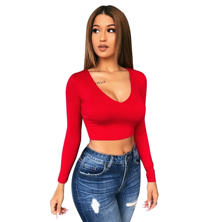 Super Short Long Sleeve One Shoulder Sexy Crop Top Back Navel Streetwear V-neck T Shirt Pullover Women Crop Tops 
Super Short Long Sleeve One Shoulder Sexy Crop Top Back Navel Streetwear V-neck T Shirt Pullover Women Crop Tops