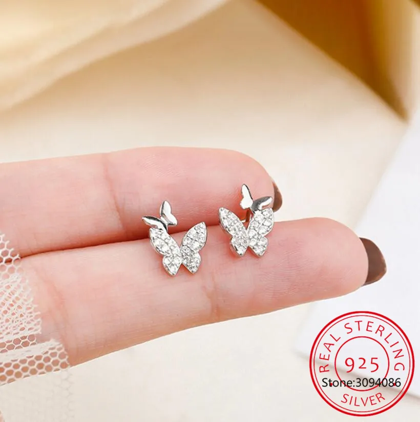 925 Sterling Silver Pavé Crystal Shiny Butterfly Stud Earrings Women Simple Temperament Wedding Party Jewelry Friendship Gift
925 Sterling Silver Pavé Crystal Shiny Butterfly Stud Earrings Women Simple Temperament Wedding Party Jewelry Friendship Gift